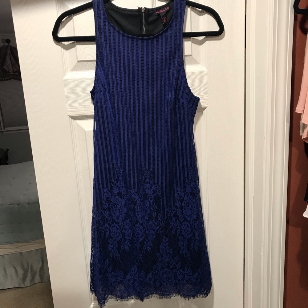 Royal blue and black lace dress